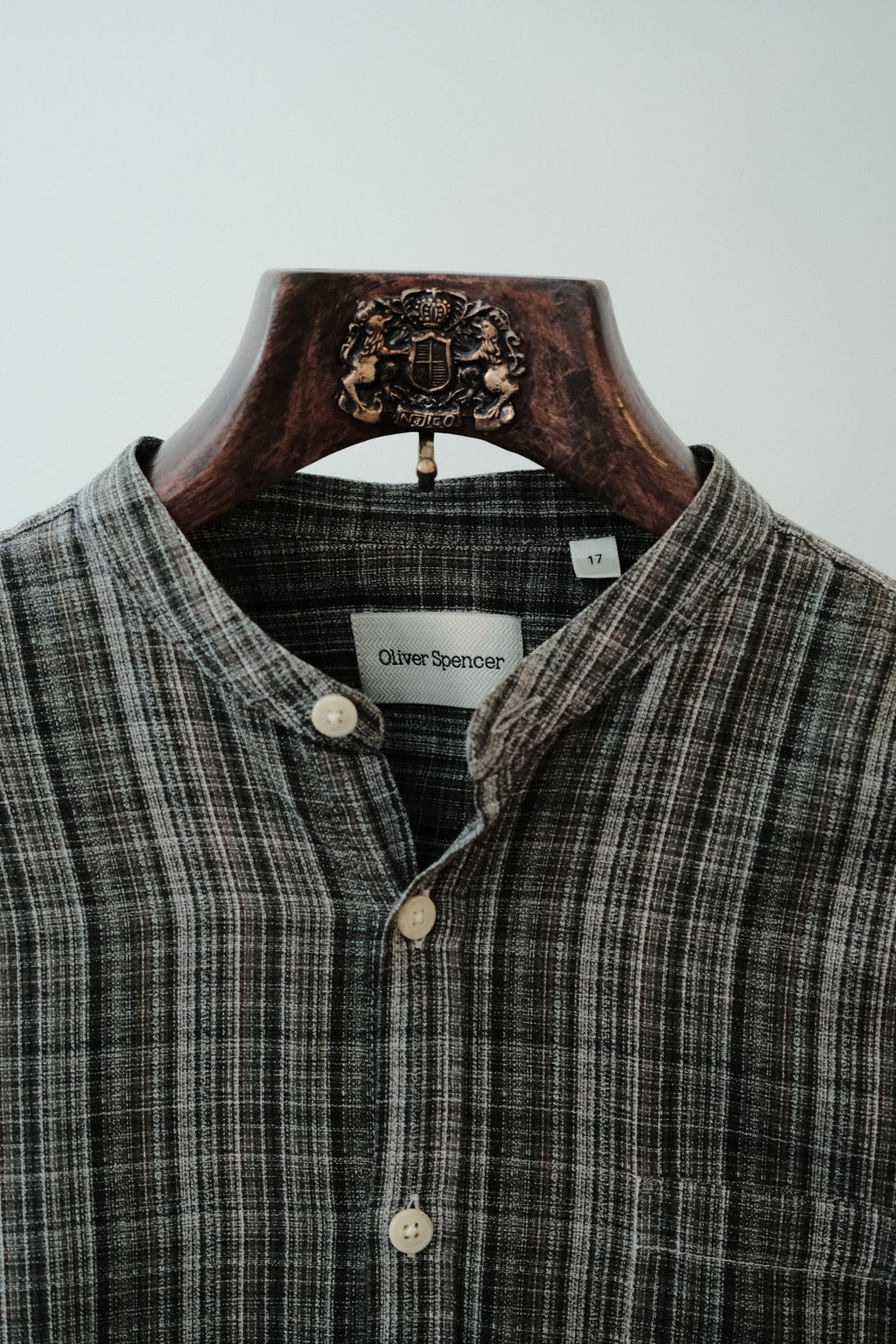 Oliver Spencer - Grandad Shirt - Plaid Cotton - Olive/White