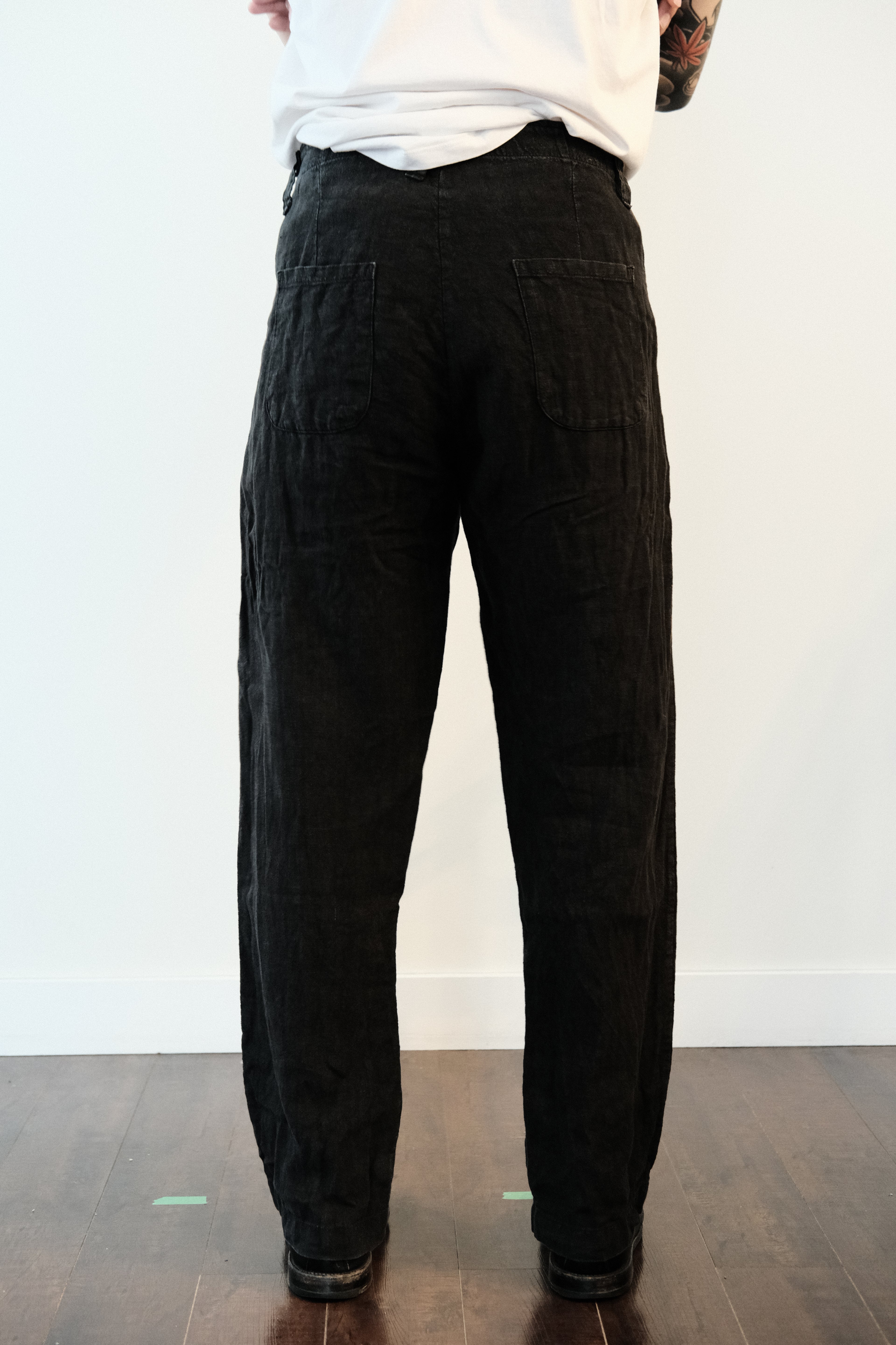 Evan Kinori  - Four Pocket Pant - Tumbled Linen - Black