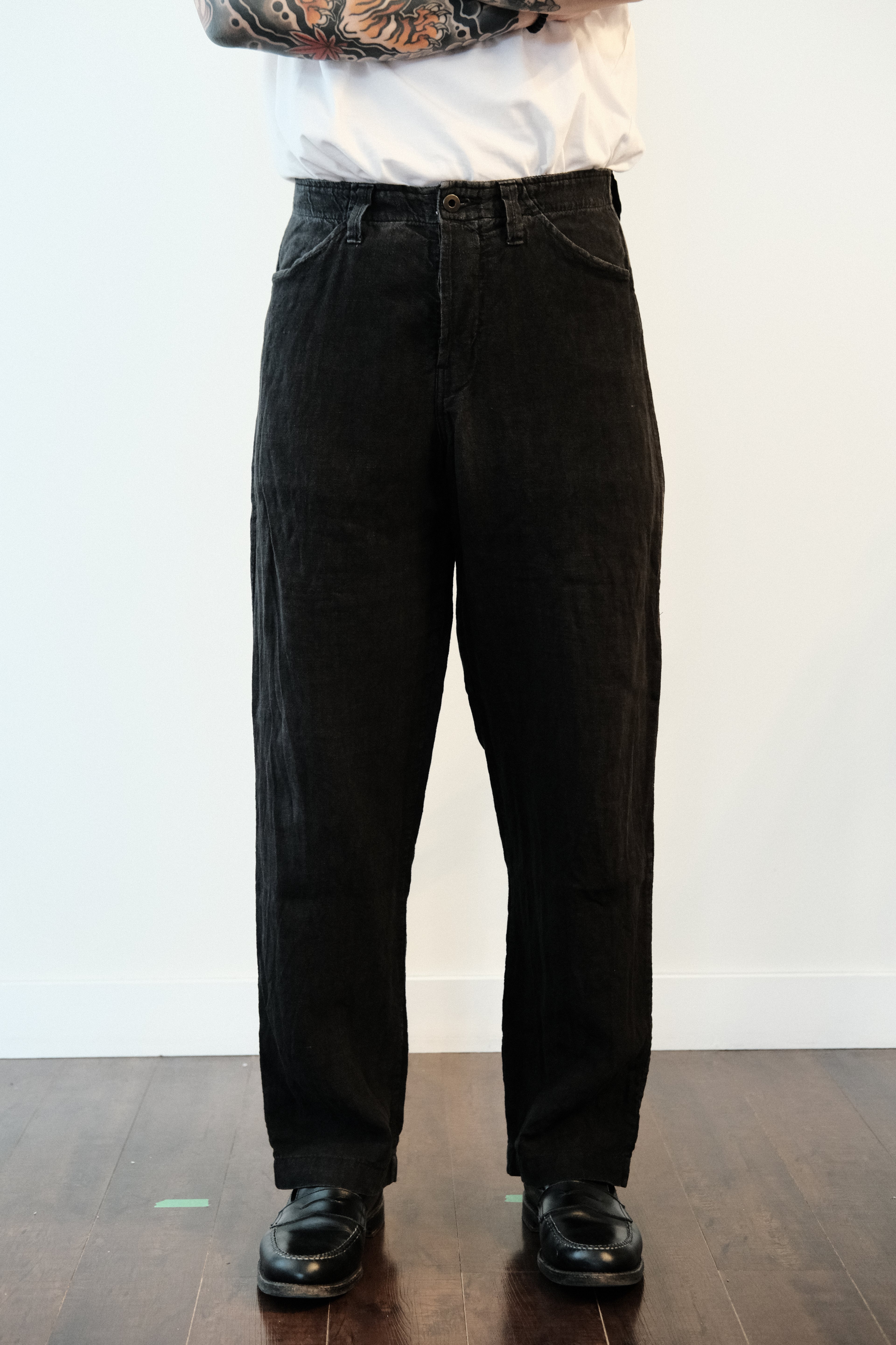 Evan Kinori  - Four Pocket Pant - Tumbled Linen - Black