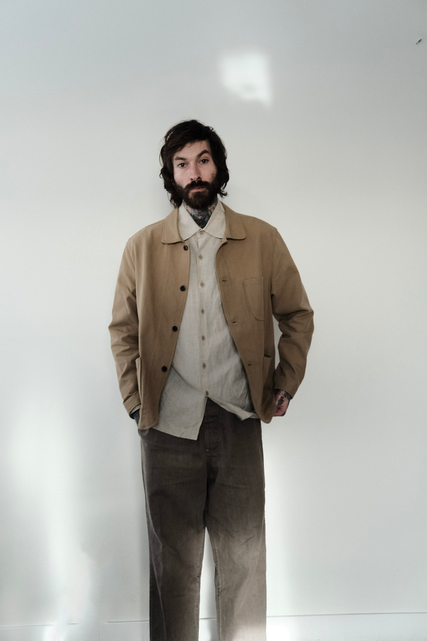 Evan Kinori - Flat Hem Shirt - Wool/Linen Chambray