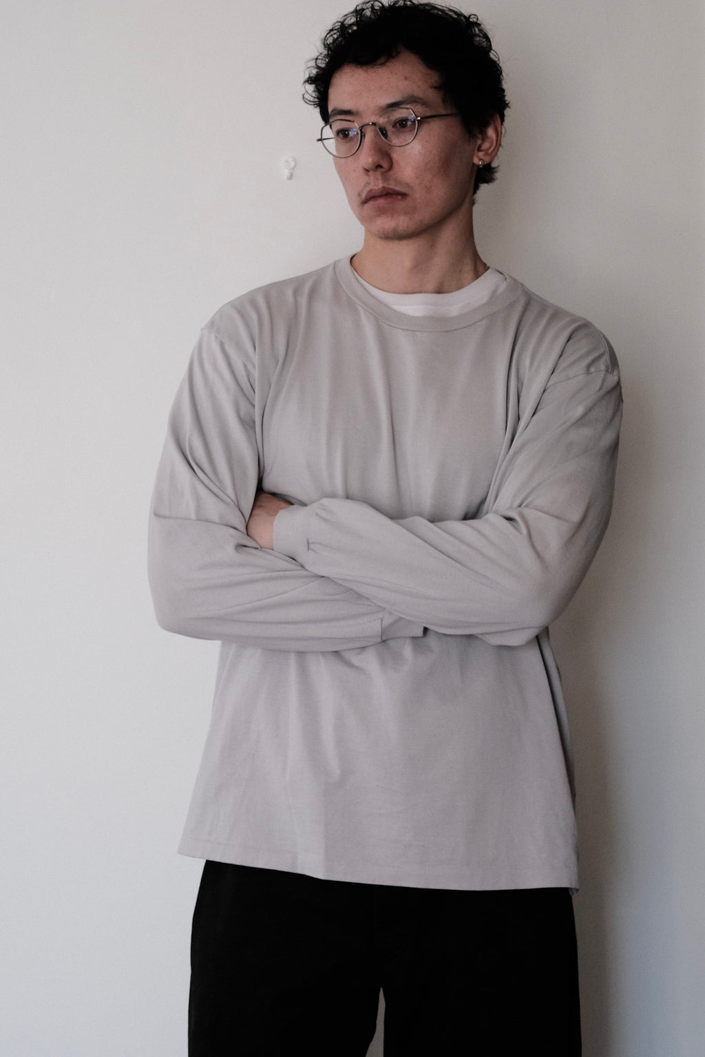 Auralee - Long Sleeve T-Shirt - Blue/Gray Cotton