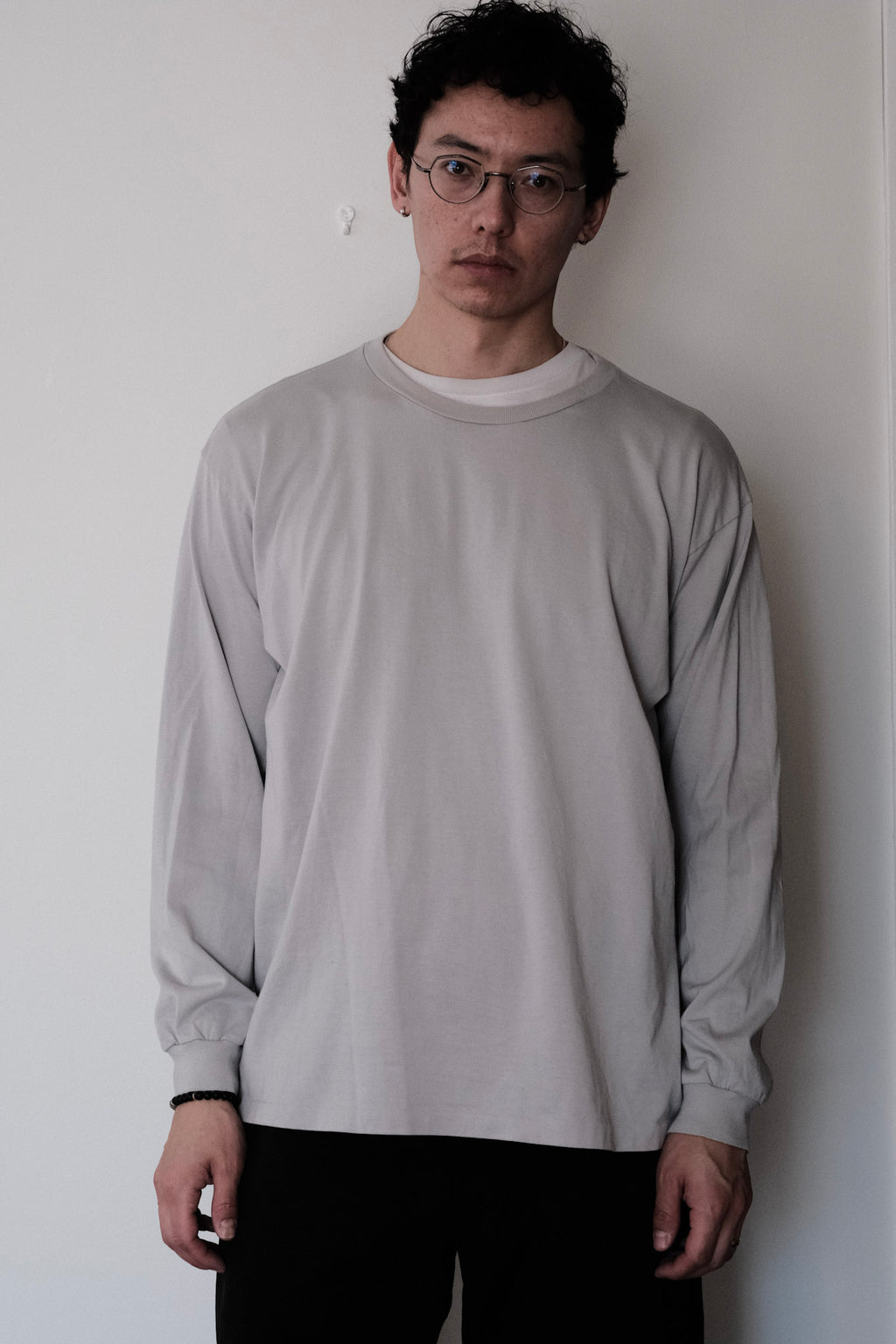 Auralee - Long Sleeve T-Shirt - Blue/Gray Cotton