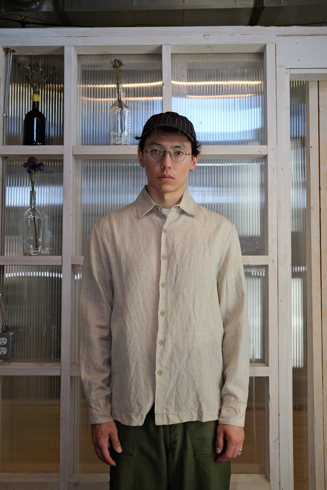 Evan Kinori - Flat Hem Shirt - Wool/Linen Chambray