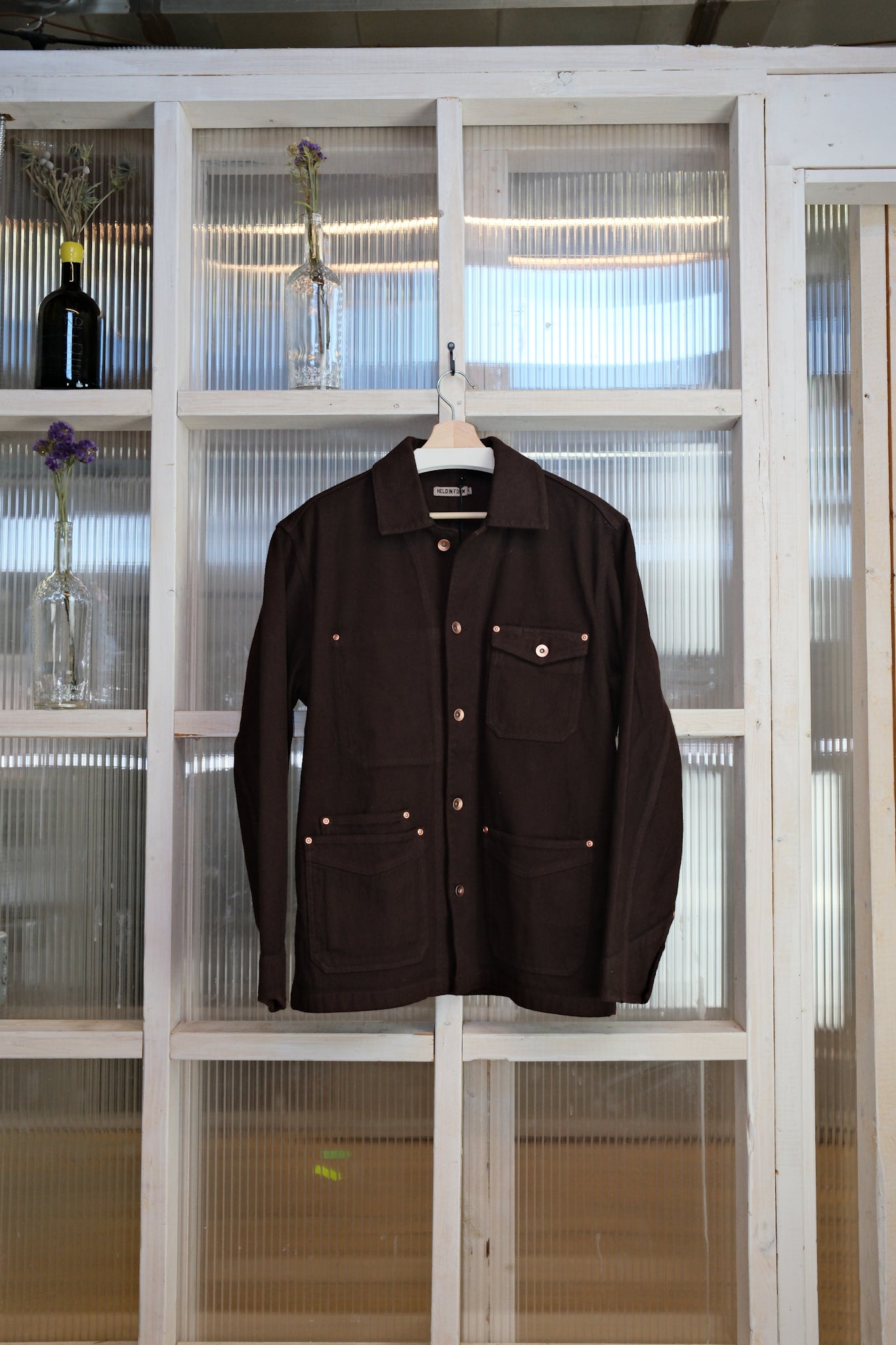 Held In Form - KUZUSHI CHORE COAT - Woven Sashiko - Chicory Brown