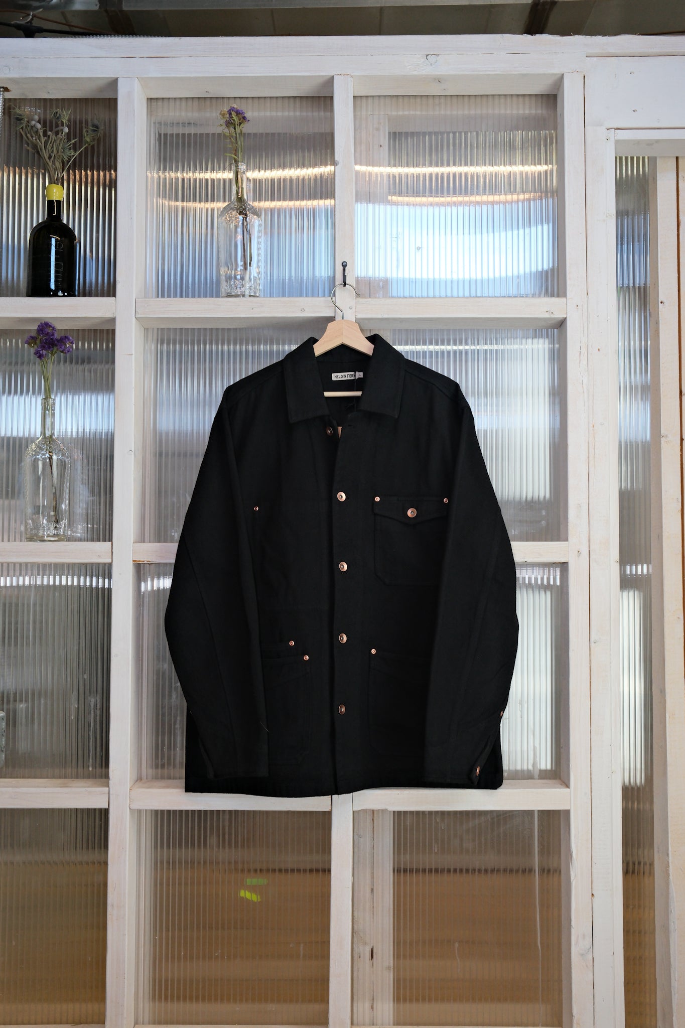 Held In Form - KUZUSHI CHORE COAT - Woven Sashiko - Black