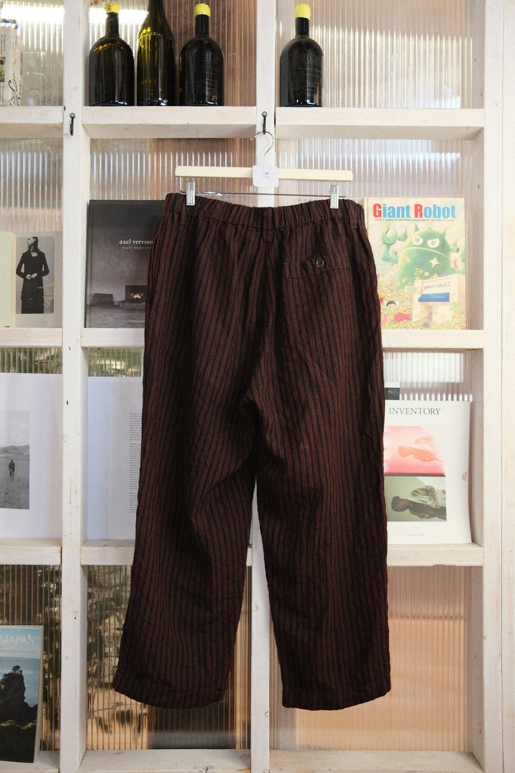 Evan Kinori - Elastic Pants Red Navy Stripe - Linen